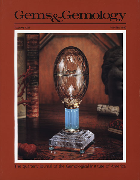 Figure 3. The Winter 1982 cover depicts a quartz egg with an aquamarine and quartz base carved by Harold Van Pelt. The issue also includes an article detailing the techniques and equipment Van used to fashion the egg. Photo by Harold & Erica Van Pelt. Figure 3. The Winter 1982 cover depicts a quartz egg with an aquamarine and quartz base carved by Harold Van Pelt. The issue also includes an article detailing the techniques and equipment Van used to fashion the egg. Photo by Harold & Erica Van Pelt.