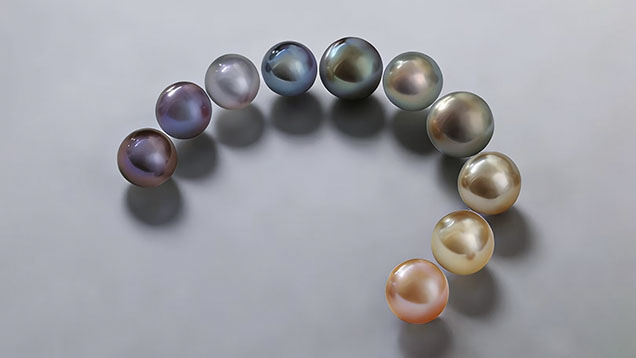 Figure 1. These 10 representative pearls from the 53 studied, selected for Raman analysis, range in color from deep purple to orange-red. Photos by Chuting Zhang. Figure 1. These 10 representative pearls from the 53 studied, selected for Raman analysis, range in color from deep purple to orange-red. Photos by Chuting Zhang.