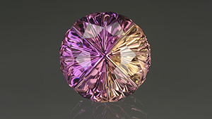 Gem designer John Dyer’s Starbrite ™ cut features bicolor ametrine at its best, with a nice distinction between its two main colors. – Lydia Dyer, gem courtesy John Dyer & Co. Gem designer John Dyer’s Starbrite ™ cut features bicolor ametrine at its best, with a nice distinction between its two main colors. – Lydia Dyer, gem courtesy John Dyer & Co.