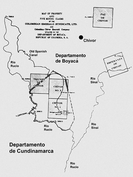 1921 map showing location of the Chivor mines 1921 map showing location of the Chivor mines
