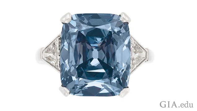 A Fancy Vivid blue diamond set in white metal ring A Fancy Vivid blue diamond set in white metal ring