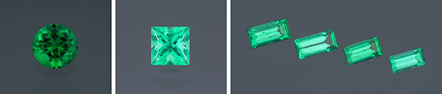 Various styles of precision-cut emeralds Various styles of precision-cut emeralds