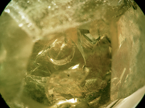 Demantoid crystal with two-phase fluid inclusion