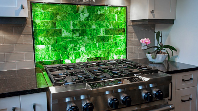 Nephrite tiles used as a kitchen backsplash