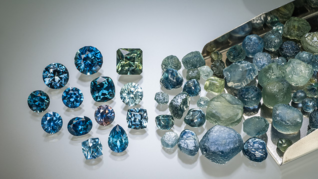 Sapphire rough and faceted stones