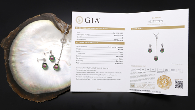 GIA is adding a report comment employing the trade color term “Peacock” for designated colors of cultured pearls from the Pinctada margaritifera black-lipped pearl oyster, commonly known as Tahitian pearls. GIA is adding a report comment employing the trade color term “Peacock” for designated colors of cultured pearls from the Pinctada margaritifera black-lipped pearl oyster, commonly known as Tahitian pearls.