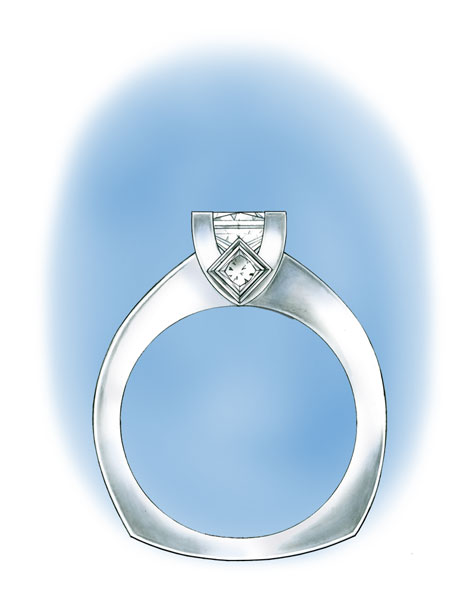 Side view illustration of platinum princess-cut solitaire with a bezel-set diamond in the gallery Side view illustration of platinum princess-cut solitaire with a bezel-set diamond in the gallery