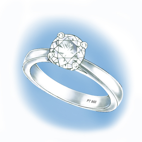 Perspective view illustration of platinum solitaire ring Perspective view illustration of platinum solitaire ring