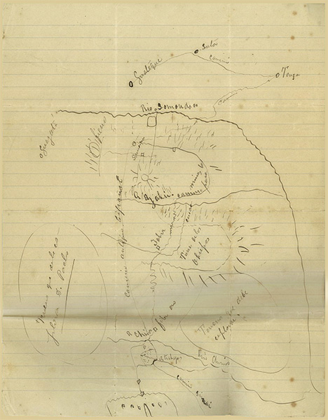 Hand-drawn map from Restrepo’s collection of documents Hand-drawn map from Restrepo’s collection of documents