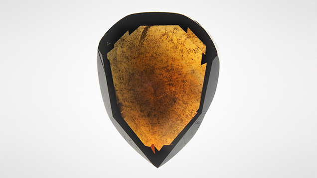 This 1.03 ct natural Fancy Dark brown diamond has uneven color zoning and abundant black inclusions. Photo by Mei Yan Lai.