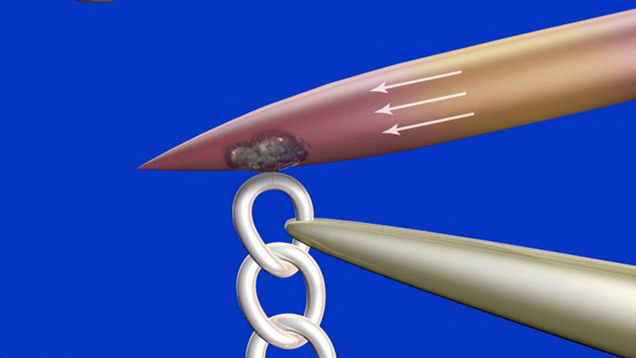 Using a solder pick, transfer a small amount of solder onto the chain link Using a solder pick, transfer a small amount of solder onto the chain link