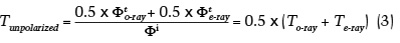 The image shows a mathematical equation for calculating the unpolarized temperature \( T_{\text{unpolarized}} \) using flux values. The image shows a mathematical equation for calculating the unpolarized temperature \( T_{\text{unpolarized}} \) using flux values.