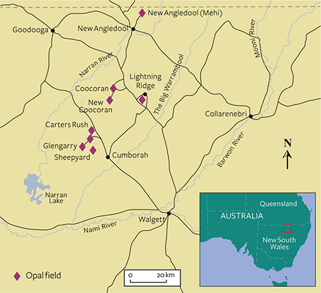 Map of Lightning Ridge opal region Map of Lightning Ridge opal region