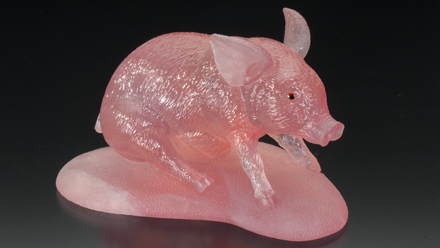 This adorable piglet was carved by Gerd Dreher from rose quartz mined in Madagascar. - Robert Weldon This adorable piglet was carved by Gerd Dreher from rose quartz mined in Madagascar. - Robert Weldon