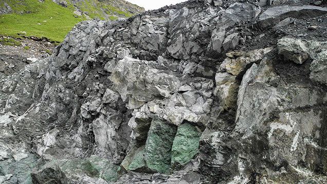 Primary nephrite deposit in the side of a mountain