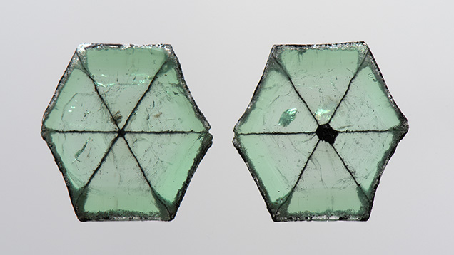 Trapiche emerald slices from Colombia.