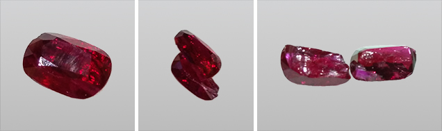 Pieces of broken glass-filled ruby. Pieces of broken glass-filled ruby.