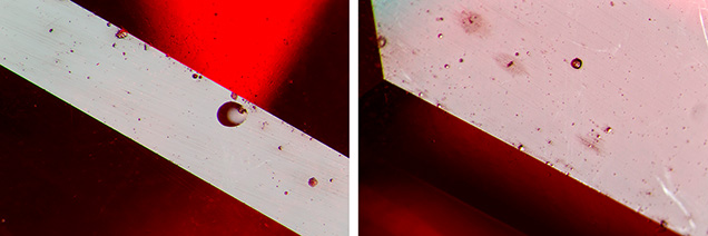 Spall marks on ruby’s surface are evidence of heat treatment.
