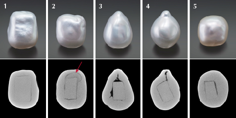 Rectangular beads can be seen in the X-ray computed microtomography slices.