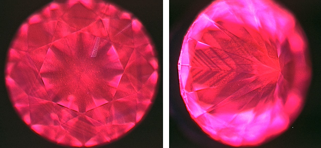 DiamondView of diamond showing red fluorescence.
