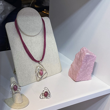 Scandinavian jewelry designs featuring thulite.