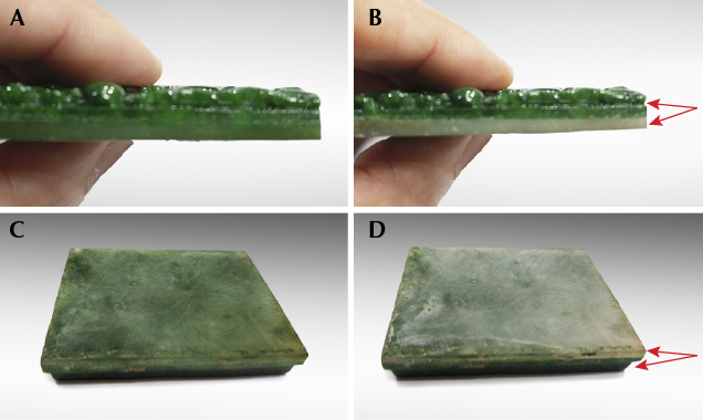 Before and after removing the coating.