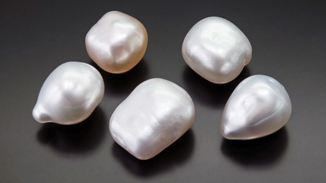 Five atypical “box bead” cultured pearls.