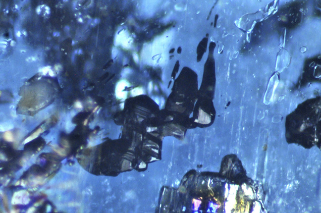 Photomicrograph of kyanites with ilmenite crystals Photomicrograph of kyanites with ilmenite crystals