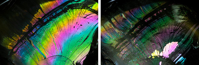 The iridescent reflective area is less noticeable after treatment.