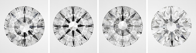 Eye-visible growth planes in four CVD laboratory-grown diamonds. Eye-visible growth planes in four CVD laboratory-grown diamonds.