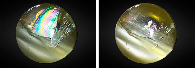 Reflective fissure before and after oil filling.
