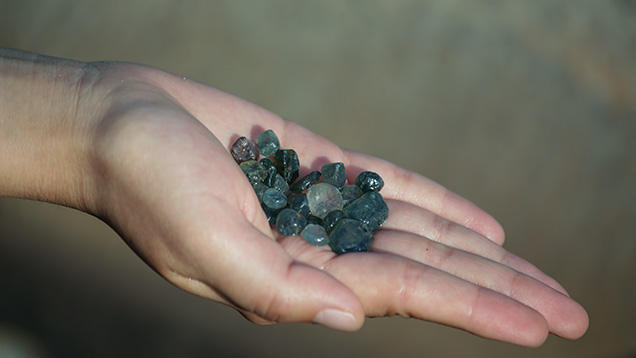 Hand holding rough sapphires Hand holding rough sapphires