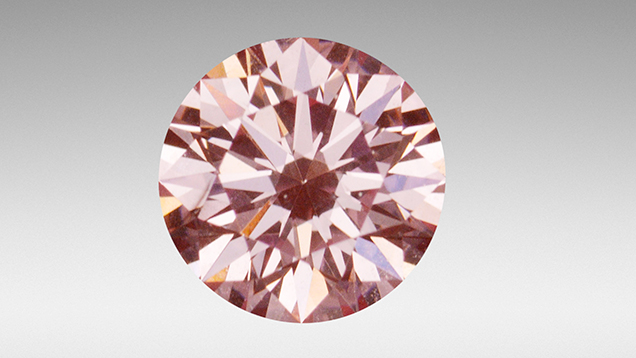 Pink CVD synthetic diamond with H4 defect. Pink CVD synthetic diamond with H4 defect.