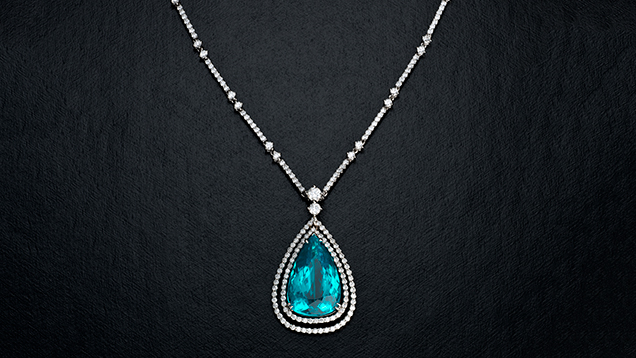 Paraíba tourmaline and diamond pendant necklace.