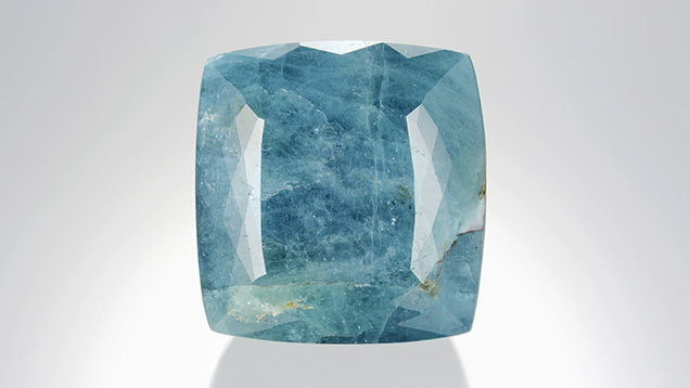 A 763.5 ct green-blue faceted grandidierite.