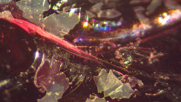 “Residue” on broken surfaces of ruby. “Residue” on broken surfaces of ruby.