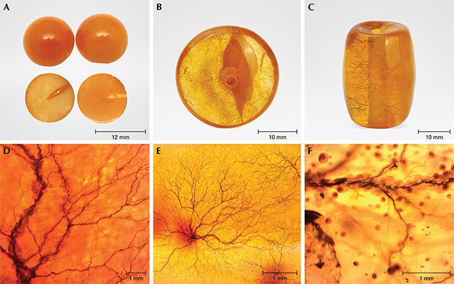 Discoloration of irradiated amber. Discoloration of irradiated amber.