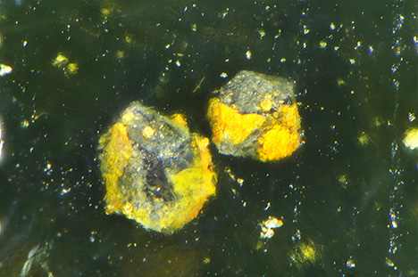 Chromite inclusions in green common opal.