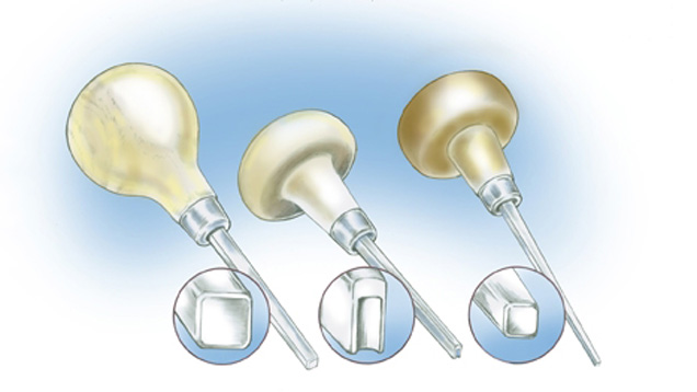 Experienced stone setters will customize the face shapes and textures of their prong pushers Experienced stone setters will customize the face shapes and textures of their prong pushers