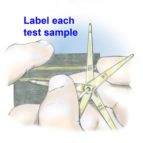 Rub the known samples onto the stone and label each on the testing stone. Rub the known samples onto the stone and label each on the testing stone.