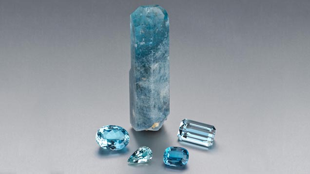 Aquamarine. Aquamarine can be cut in a variety of standard shapes.