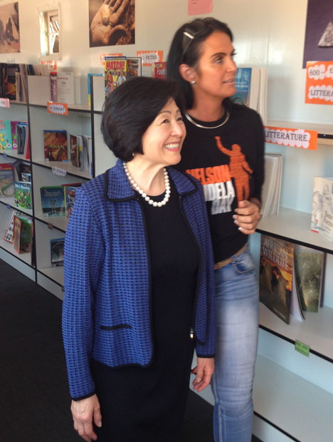 Bev Hori and Alta Brown Steenkamp at the Mandela Day library Bev Hori and Alta Brown Steenkamp at the Mandela Day library