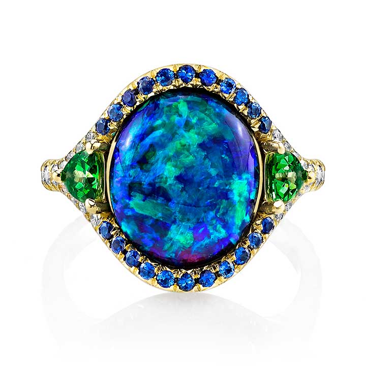Black-opal-177447-720x720.jpg. This 4.33-carat Lightning Ridge black opal is the center stone in a ring that won grand prize at the 2015 JCK Jewelers’ Choice Award. Photo courtesy Omi Privé.