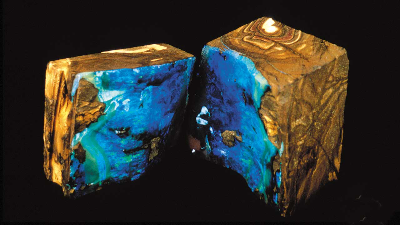 Boulder-opal-split-open-41355-1280x720.jpg. Splitting open the ironstone revealed the boulder opal inside. Photo courtesy Cody Opal.