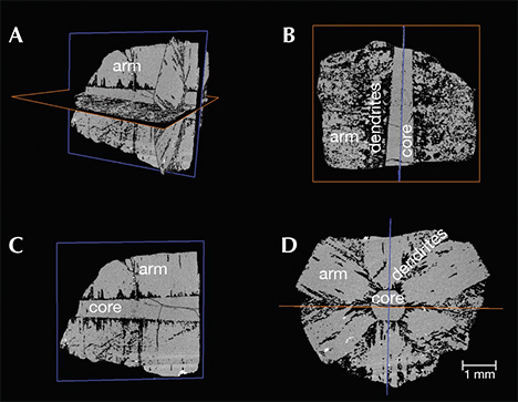 Four X-ray computed tomography images of trapiche emerald from Muzo Four X-ray computed tomography images of trapiche emerald from Muzo