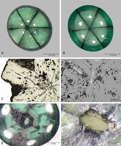 Core images of several trapiche emeralds Core images of several trapiche emeralds