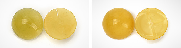 Hydrothermally treated and “roasted” hydrothermally treated amber beads Hydrothermally treated and “roasted” hydrothermally treated amber beads