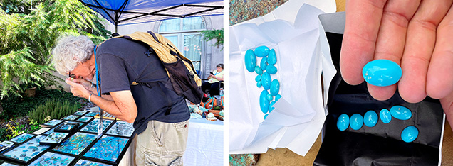 Polished turquoise from southwestern U.S. (left) and Persian (right) deposits. Polished turquoise from southwestern U.S. (left) and Persian (right) deposits.