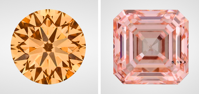 Fancy color CVD-grown diamonds. Fancy color CVD-grown diamonds.