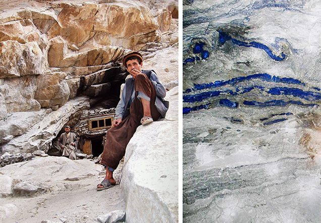 Lapis lazuli comes from the Sar-e-Sang mines in the Badakhshan Mountains of north¬eastern Afghanistan. Lapis lazuli comes from the Sar-e-Sang mines in the Badakhshan Mountains of north¬eastern Afghanistan.